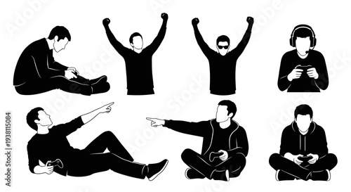 Black  White Silhouettes of People Playing Video Games