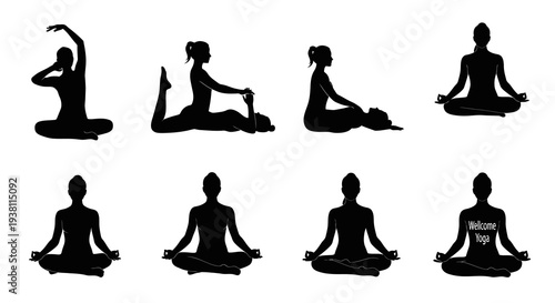 Yoga Silhouettes - Diverse Poses in Black and White