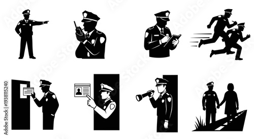 Police Officer Icons: Security, Law Enforcement, and Public Safety Flat Icons