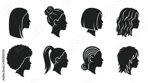 Diverse Black  White Female Hairstyles Silhouettes