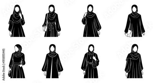 Black  White Line Art Islamic Women Fashion Outfits