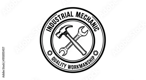 Industrial Mechanic Logo - Hammer and Wrench with Gear Emblem