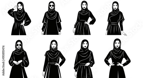Black  White Line Art Hijab Fashion Models