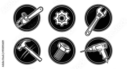 Black and White Vector Icons of Construction Tools
