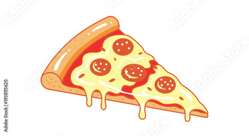 Delicious Pepperoni Pizza Slice with Melting Cheese, Fast Food Concept