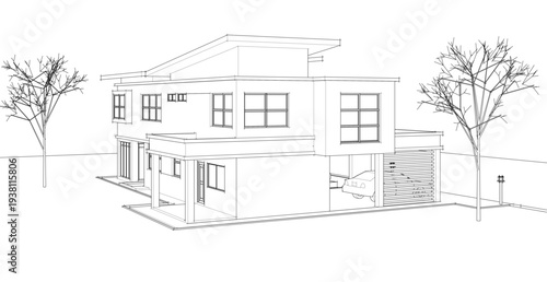 modern modular house 3d illustration	
