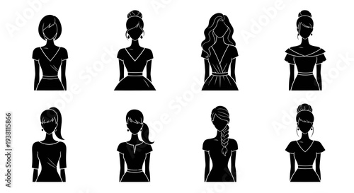 Diverse Female Silhouettes in Black and White Vector Art