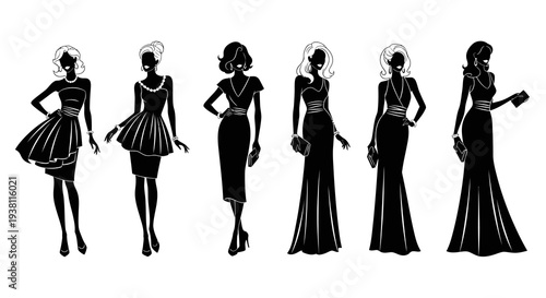 Elegant Female Fashion Silhouettes in Black and White