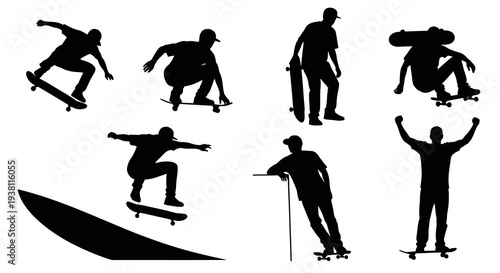 Black  White Silhouettes of Skaters Performing Tricks