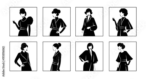 Black and White Fashion Vector Art - Women's Elegant Outfits