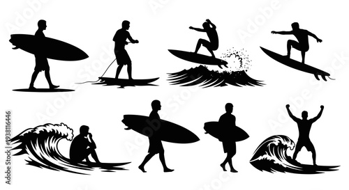 Surfing Silhouettes: Action Sports, Ocean Waves, and Beach Lifestyle