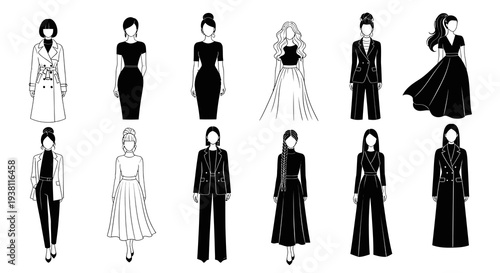 Fashion Flat Vector Illustrations of Women in Professional Attire