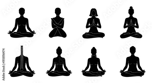 Black  White Silhouette Yoga Poses - Meditation and Wellness Art