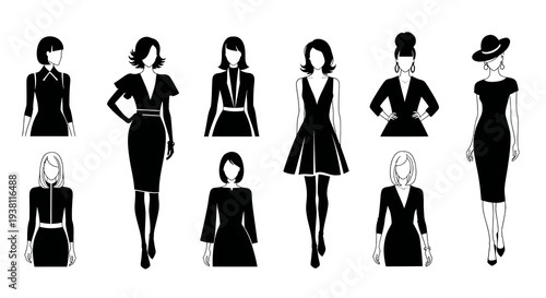 Black and White Female Fashion Silhouettes - Business  Casual Outfits