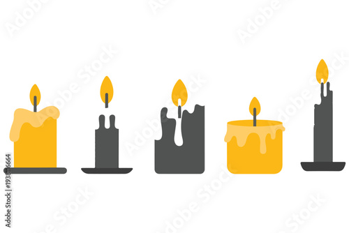 Burning candle icon collection glowing flame decorative wax light illustration
