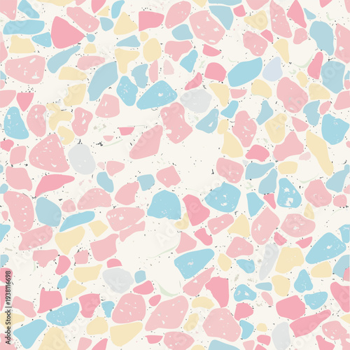Terrazzo Seamless Pattern Vector Background with Pastel Stone Chips for Interior Design, Minimalist Packaging, and Modern Branding Stationery