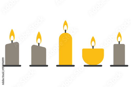 Burning candle icon collection glowing flame decorative wax light illustration

