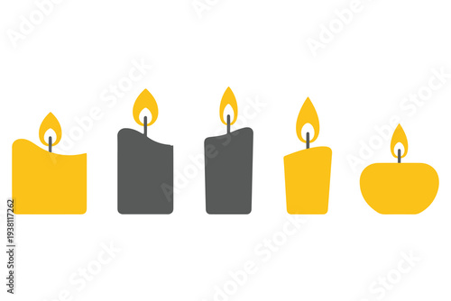 Burning candle icon collection glowing flame decorative wax light illustration
