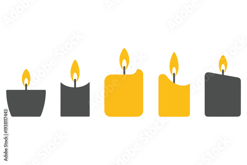 Burning candle icon collection glowing flame decorative wax light illustration
