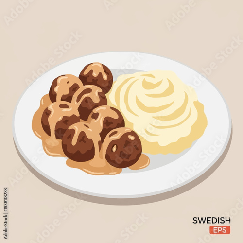 A plate of traditional Swedish meatballs with creamy gravy and fluffy mashed potatoes.