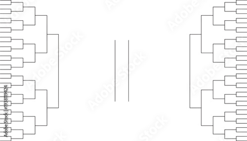 Tournament bracket with empty boxes and connecting lines for a competition structure on a white background.