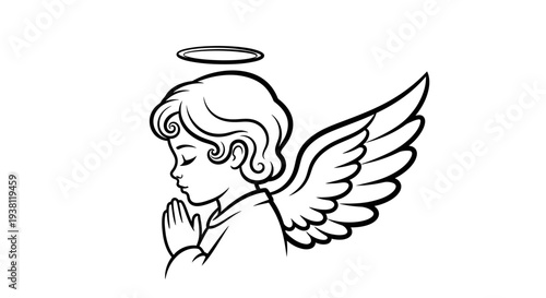 Angel praying with halo and wings, a gentle symbol of peace and divine grace
