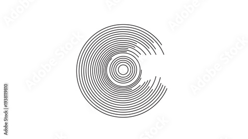 Concentric circles graphic design with varying line lengths and gaps on a white background, abstract pattern