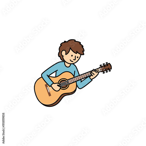 Young Man Playing Acoustic Guitar vector illustration