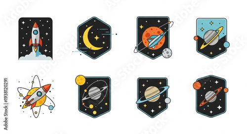 Collection of Space Themed Icons and Illustrations.