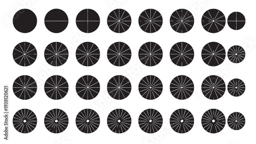 Circles with internal lines representing geometric divisions, increasing in complexity and number of radial segments.