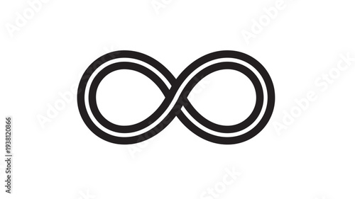 Infinity symbol with a thick black double outline on a pure white background, representing limitless possibilities and eternal flow.