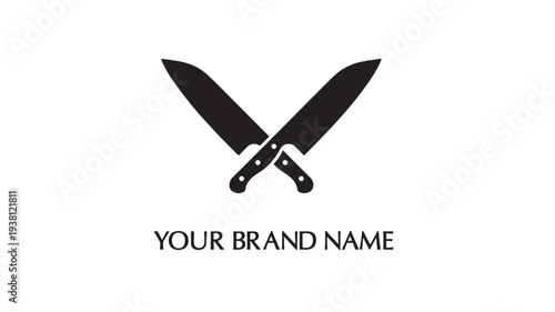 Knives crossed black silhouette logo design with text placeholder for brand identity. featuring icon, white, cooking with chef and kitchen elements
