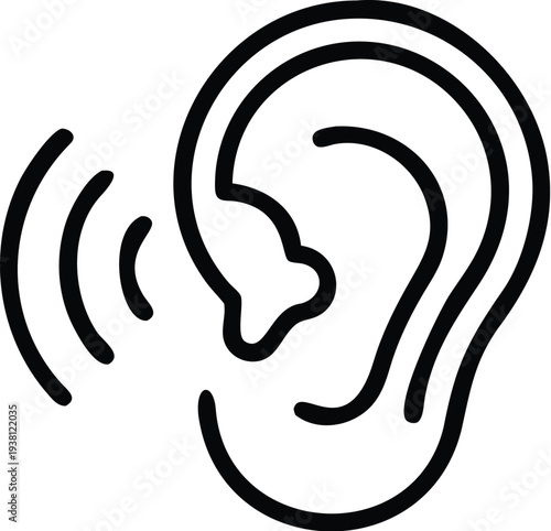 A black outline icon of an ear with sound waves, representing the sense of hearing or active listening