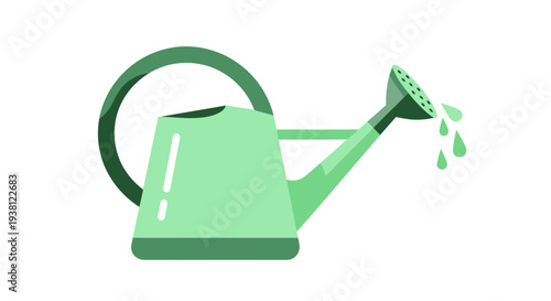 Green Watering Can Pouring Water for Garden Plants and Outdoor Horticulture