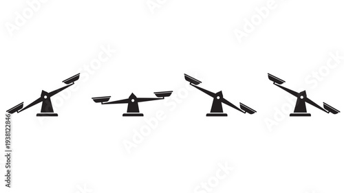 Scales icon set showing different levels of balance and imbalance in black silhouette on a white background