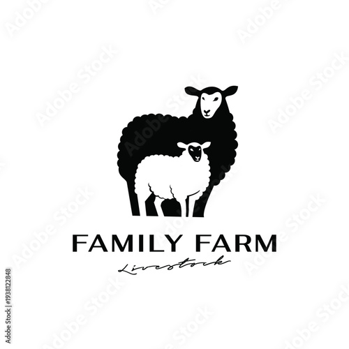Family Farm Livestock Logo with Black and White Sheep and Lamb Silhouette