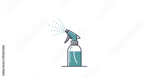 Simple illustration of a spray bottle with liquid and spray nozzle.