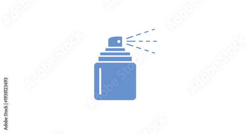Blue perfume bottle with spray nozzle releasing fragrance.