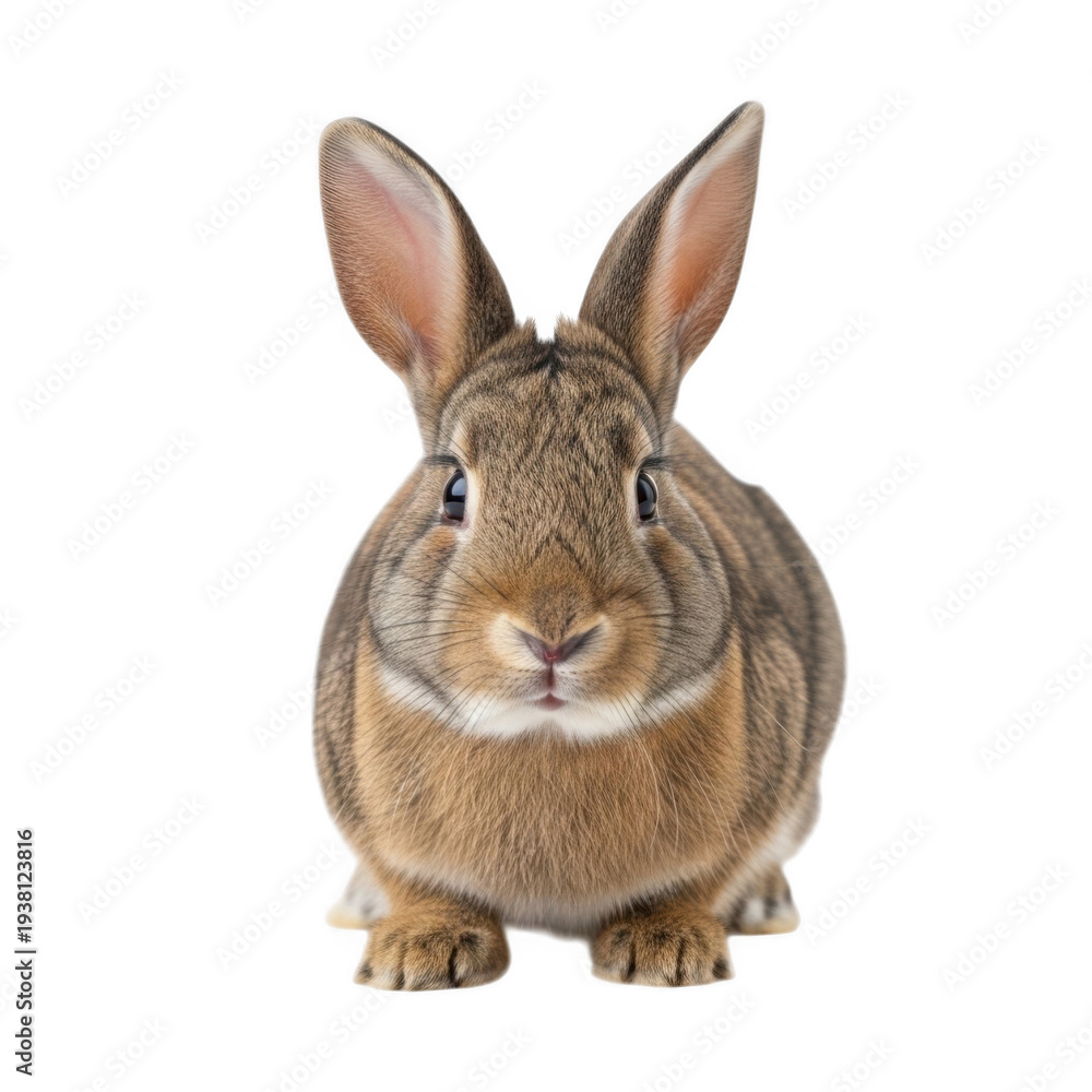 Obraz premium A brown rabbit with long ears and white markings on its face isolated on transparent background
