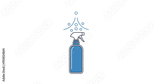Simple blue spray bottle with spray nozzle and mist.