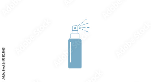 Blue Spray Bottle with Spraying Liquid.