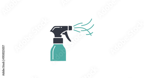 Simple illustration of a spray bottle with liquid spraying out.