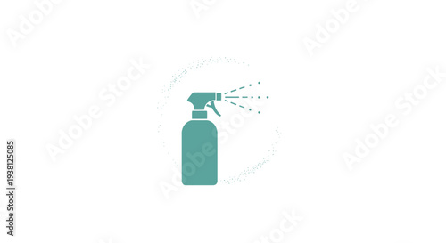 Simple teal icon of a spray bottle dispensing liquid.