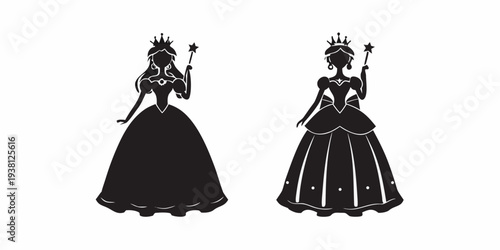 Two silhouetted princesses holding wands facing slightly to the right