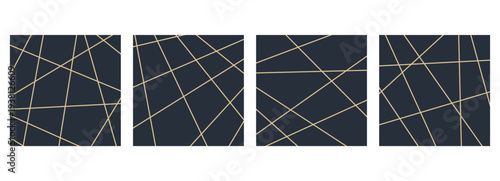 Set of geometric chaotic lines on black background. Squares with  irregular lines. Astract shapes pattern