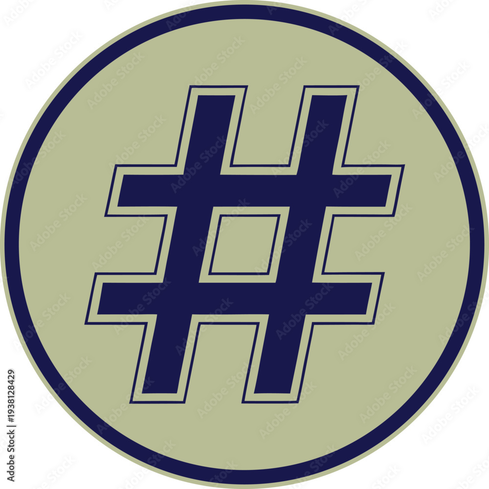 Obraz premium Distinctive stylized hashtag icon within a circular frame Vector