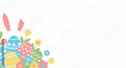 Easter Eggs with Flowers and Bunny Ears Illustration