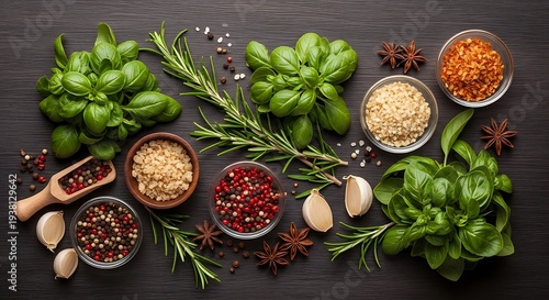 Wallpaper Mural Aromatic Herbs and Spices Arranged Artfully on a Dark Surface. Torontodigital.ca