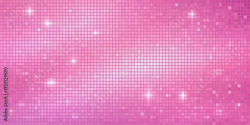 Sequin pink disco mosaic tile background with glitter sparkle light gradient
