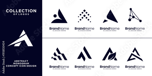 Modern and unique letter A technology initials logo design collection.